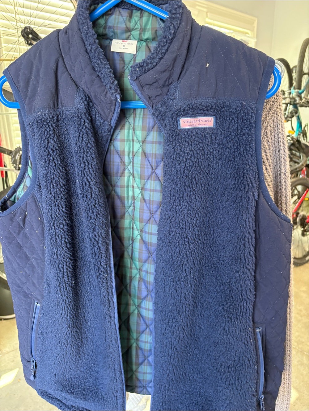 Vineyard Vines Women’s Sz M Quilted Navy Sherpa Vest Reversible